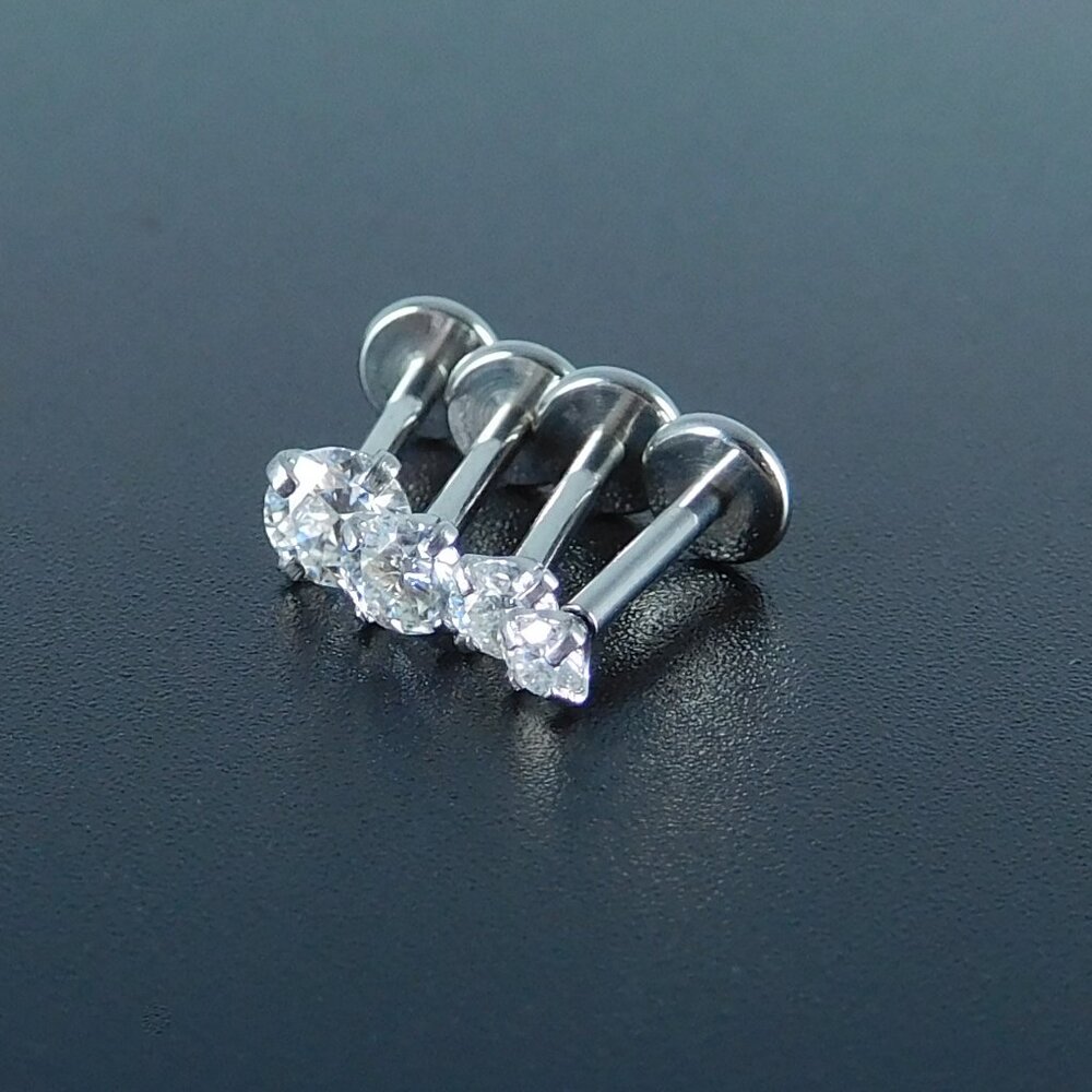 Clear Moissanite Stud Earring: Stainless Steel Push Pin Nose Cartilage Ring - Picture 3 of 8